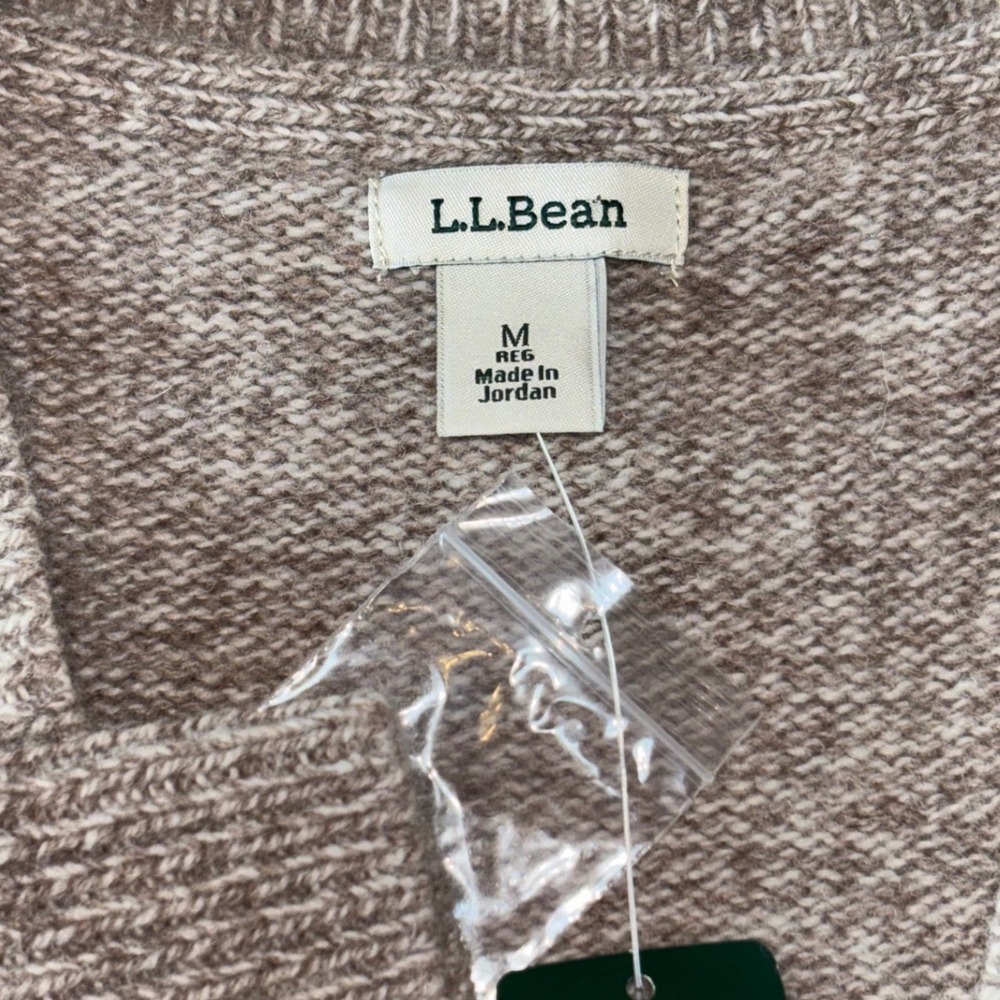 NWT LL Bean Womens Boyfriend Cardigan Lambs Wool Heathered Oatmeal Buttons M - Picture 3 of 7